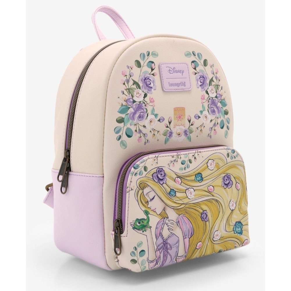 NEW! Loungefly Disney Tangled Rapunzel Pascal Flowers Lavender Floral Backpack